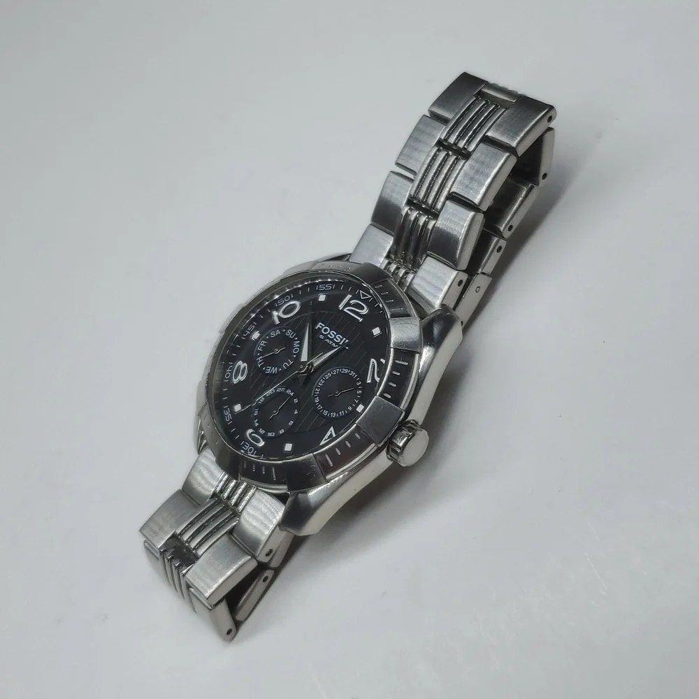 Fossil Watch ES2256 Chronograph Black Face Silver Stainless Steel Watch